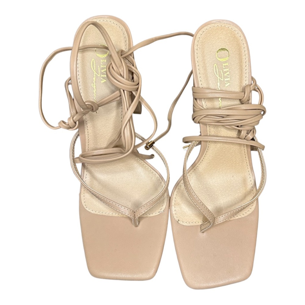 Tie up ankle lace up nude block heel